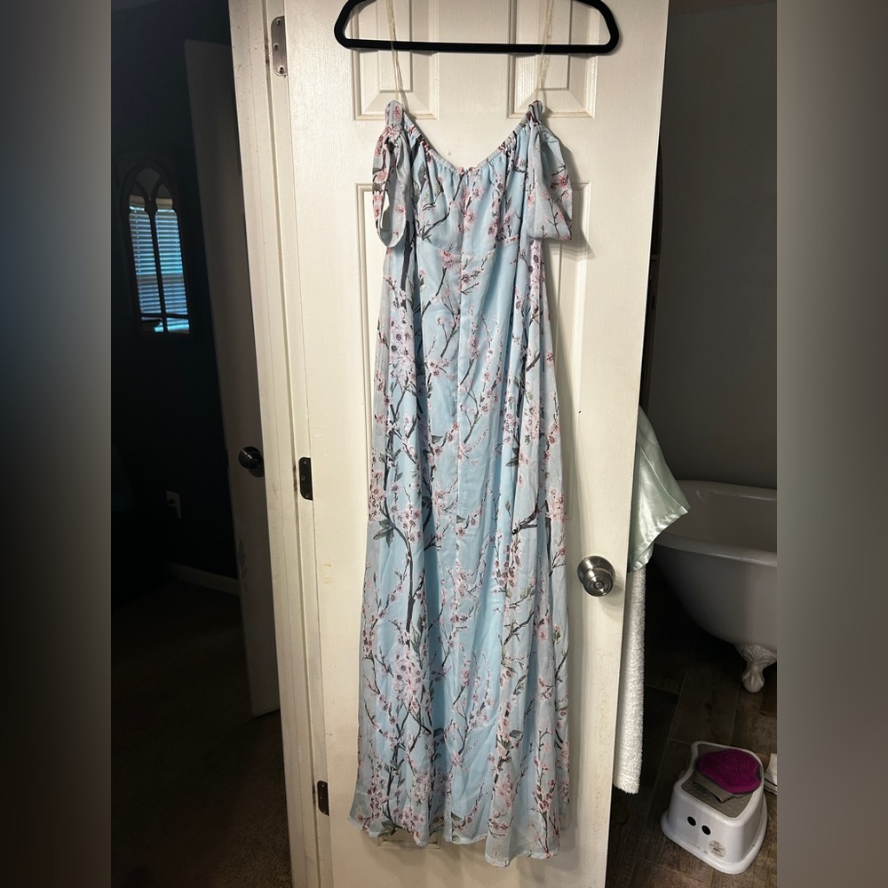 🆕 NWT Boohoo blue floral cherry blossom printed off the shoulder maxi dress - Picture 11 of 12